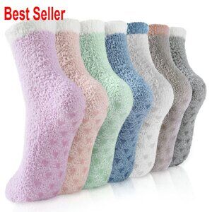 Cozy Fuzzy Slipper Socks Non-Slip Winter Warm Women's 7-Pair Set